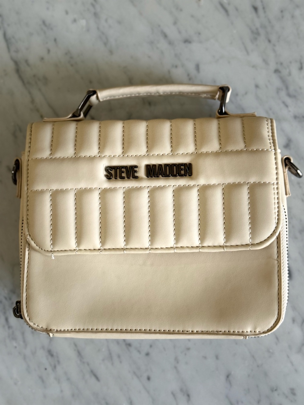 Steve Madden Ivory Quilted Satchel